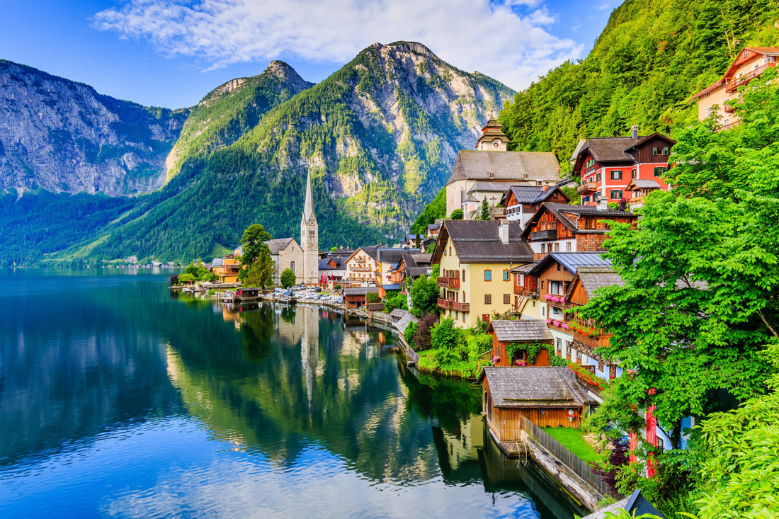 Enchanting mountain village of Hallstatt nestled in the Austrian Alps.