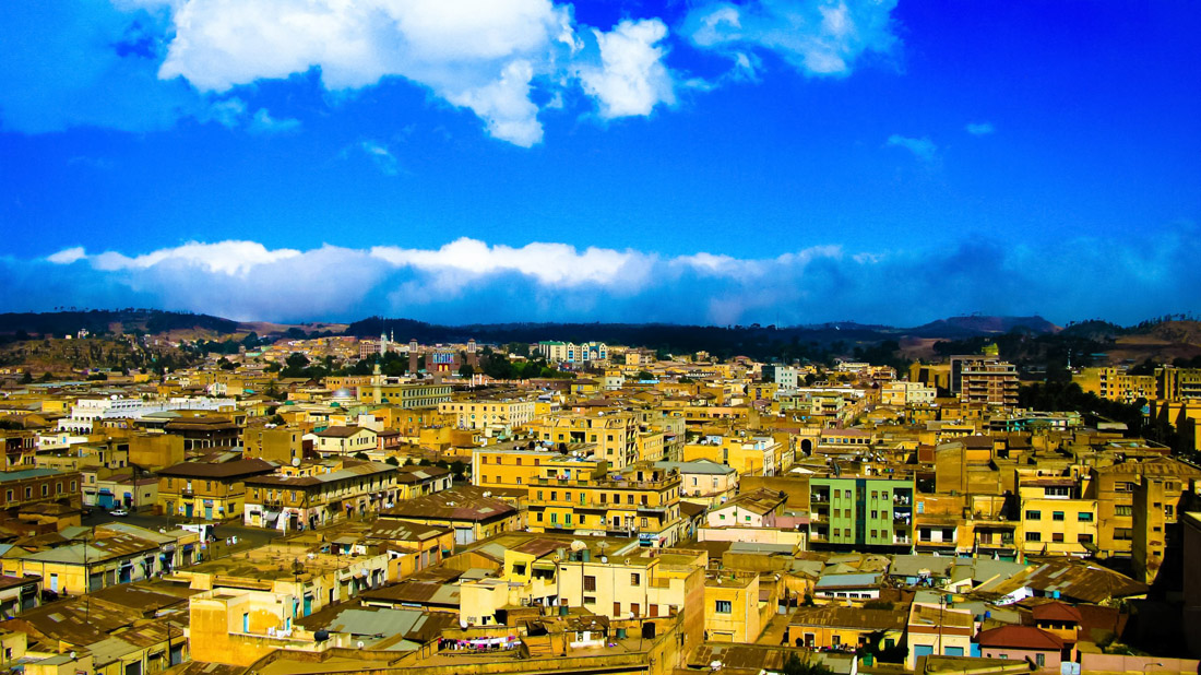 Topic is Travel Destination to Eritrea. Aerial View to Asmara, Capital of Eritrea.