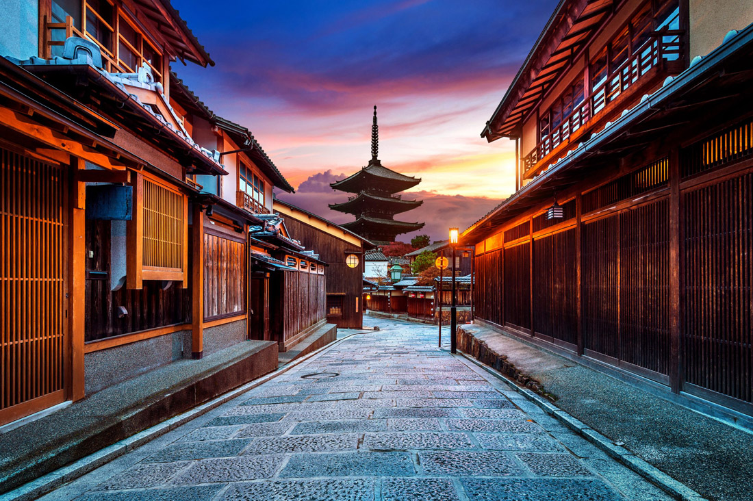 Topic is Travel Destination to Japan. Yasaka Pagoda and Sannen Zaka Street in Kyoto, Japan.