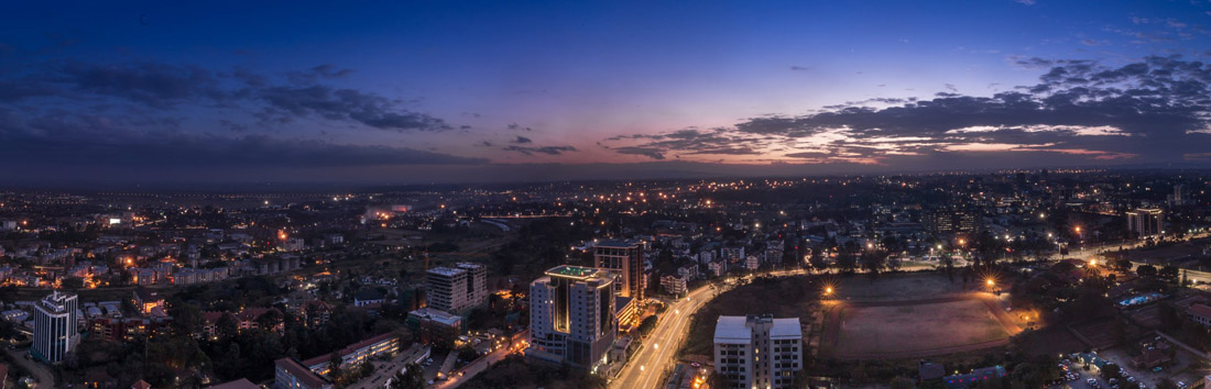 Topic is Travel Destination to Kenya. Panorama photo of Nairobi, Cityscape Capital, City of Kenya.