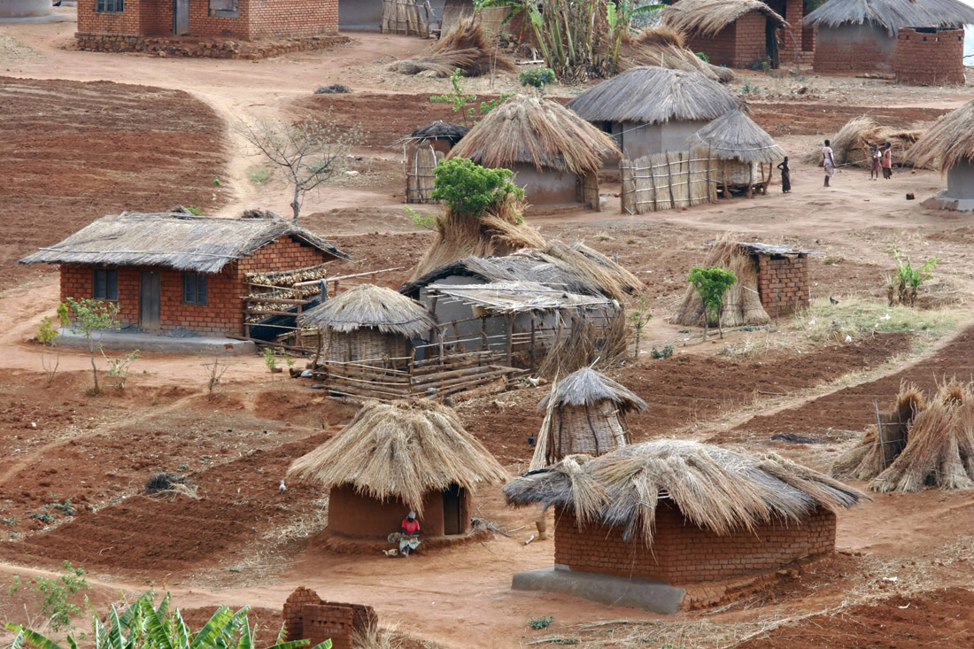 Topic is Travel Destination to Malawi. Rural village in Malawi.