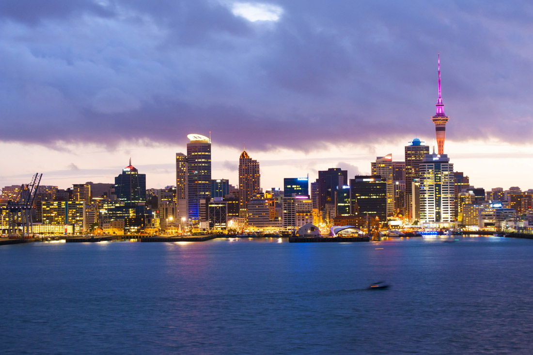 Topic is Travel Destination to New Zealand. Skyline photo of a big city in New Zealand.