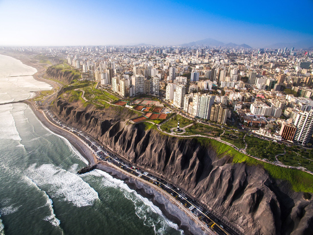 Topic is Travel Destination to Peru. Panoramic view of Lima from Miraflores, Peru.