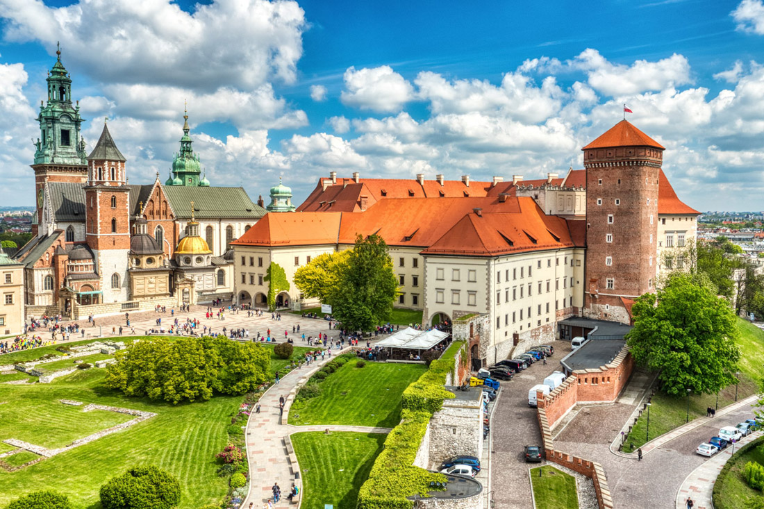 Topic is Travel Destination to Poland. Wawel Castle during the day, Krakow, Poland.