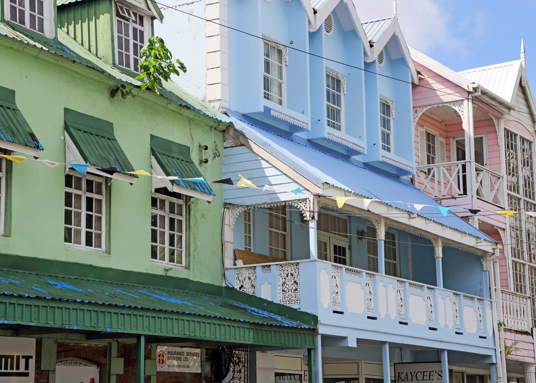 Topic is Travel Destination to Saint Lucia. Colorful and traditional buildings castries, St. Lucia, West Indies.