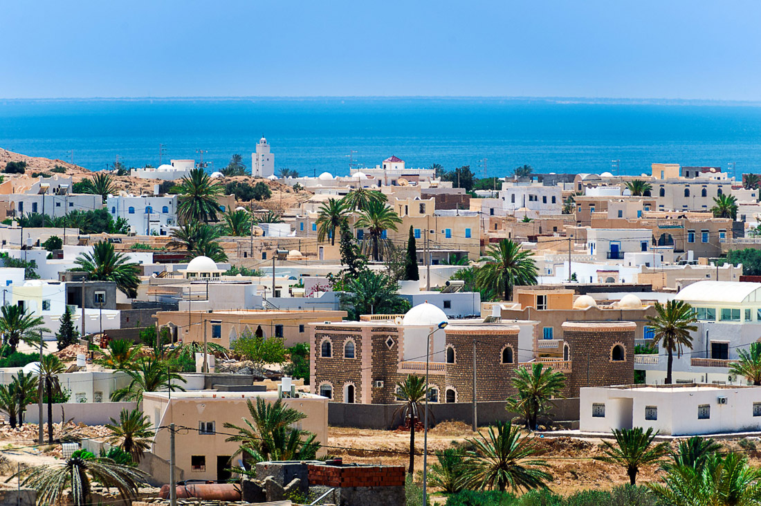 Topic is Travel Destination to Tunisia. Djerba Island on a beautiful sunny day.