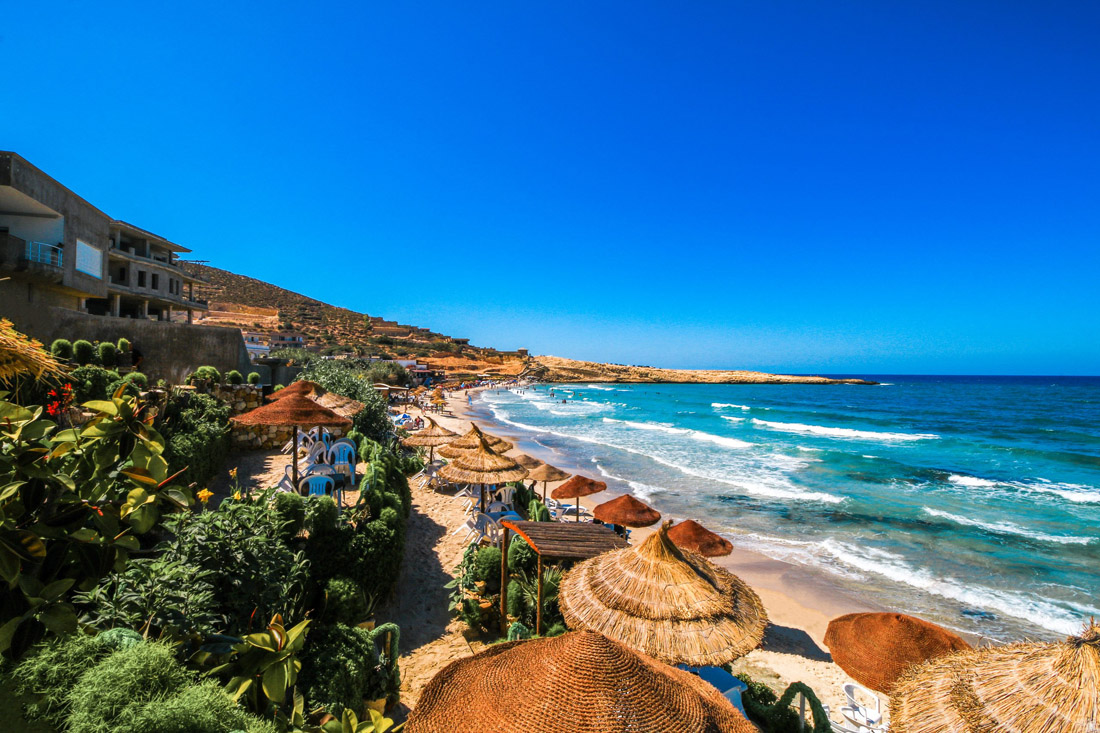 Topic is Travel Destination to Tunisia. Wonderful landscape of the Tunisian Beach taken at Hammamet, Tunisia.