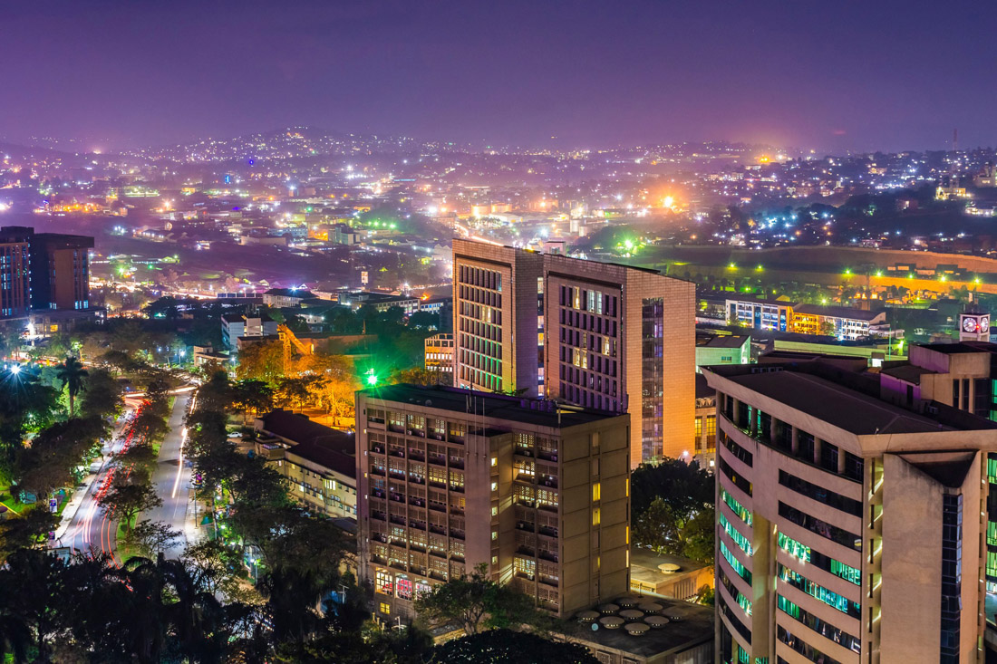 Topic is Travel Destination to Uganda. Kampala City at night in all its serenity.