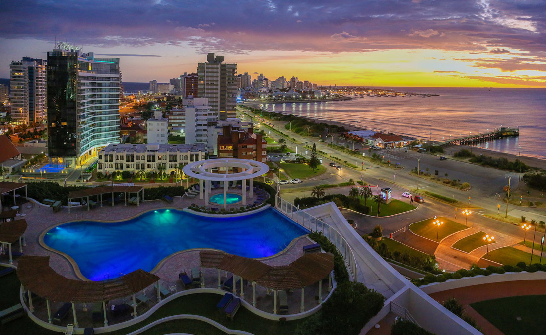 Topic is Travel Destination to Uruguay. Aerial view over Punta Del Este and the Atlantic Ocean.