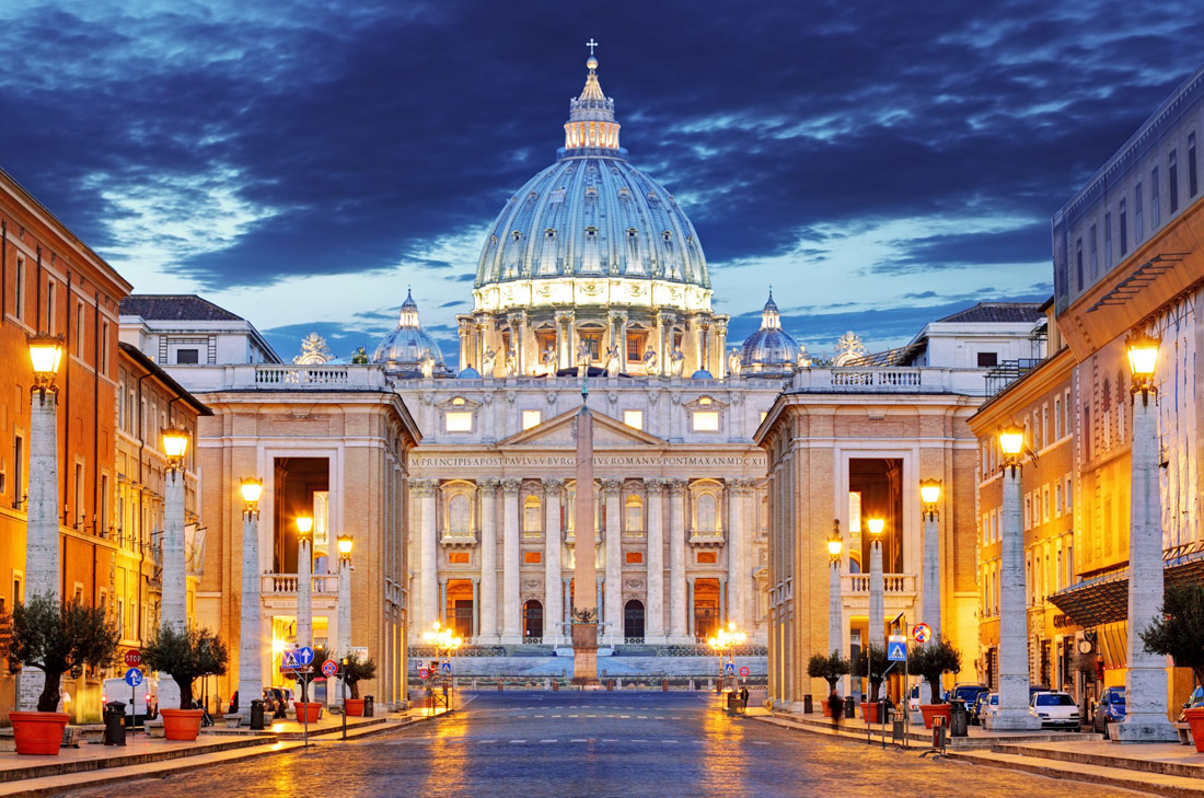 Topic is Travel Destination to Vatican City. The Papal Basilica of Saint Peter in the Vatican.
