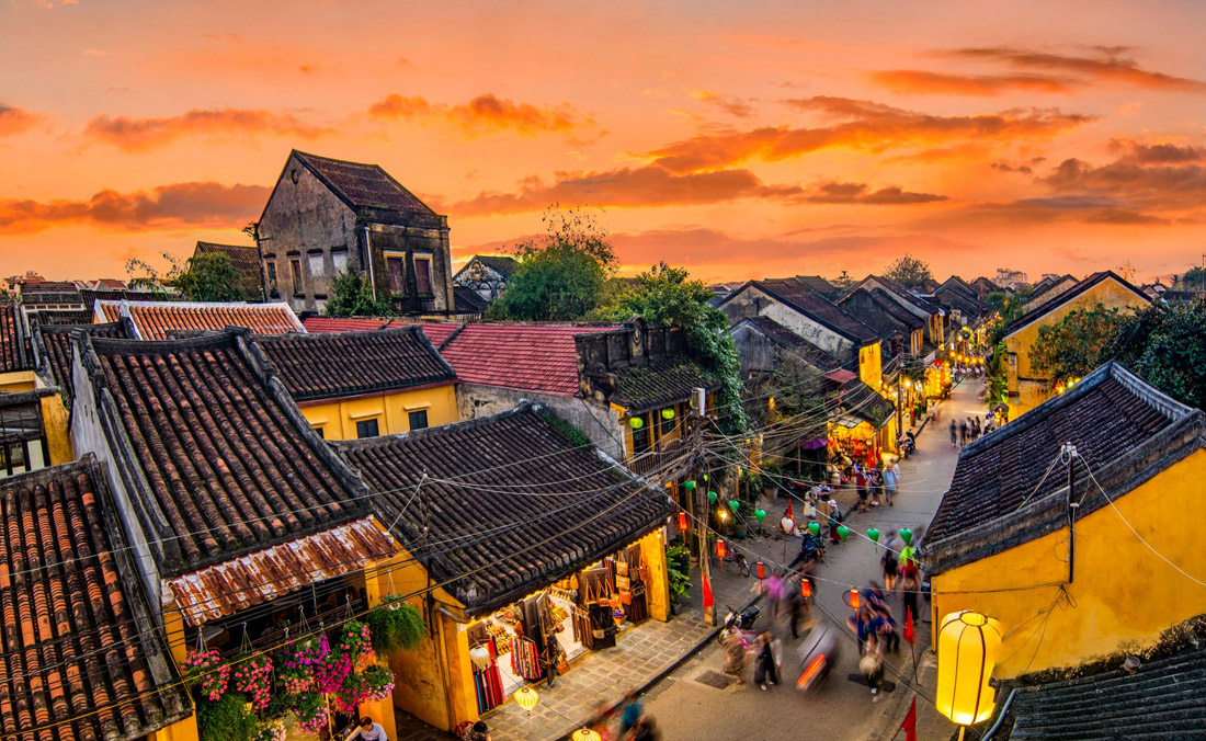 Topic is Travel Destination to Vietnam. High view of Hoi, an ancient town in Vietnam.
