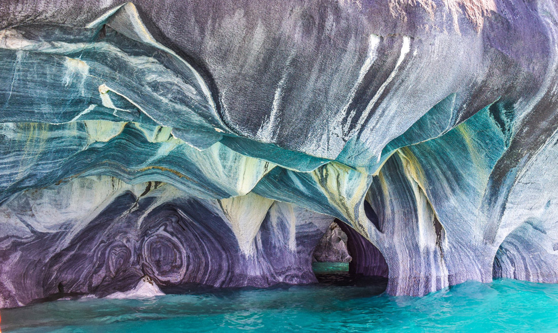 Marble Caves in Patagonia, Chile, awash with captivating hues of blue.