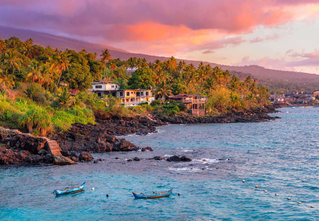 Private beach villas at the serene Itsandra Beach Resort, Moroni, Comoros, epitomizing holiday paradise on Grand Comore Island.