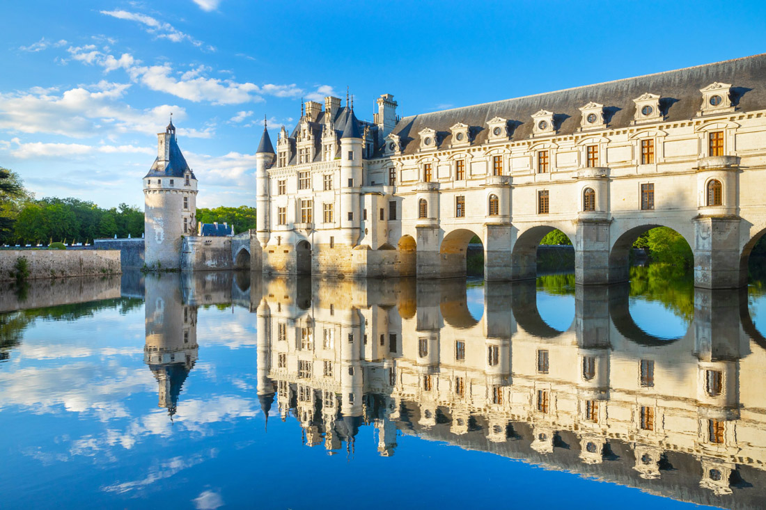 Chateau de Chenonceau, a historic French castle, straddling the River Cher, Loire Valley