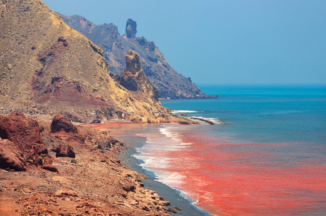 Coastline of Hormuz Island, a natural wonder in Iran.