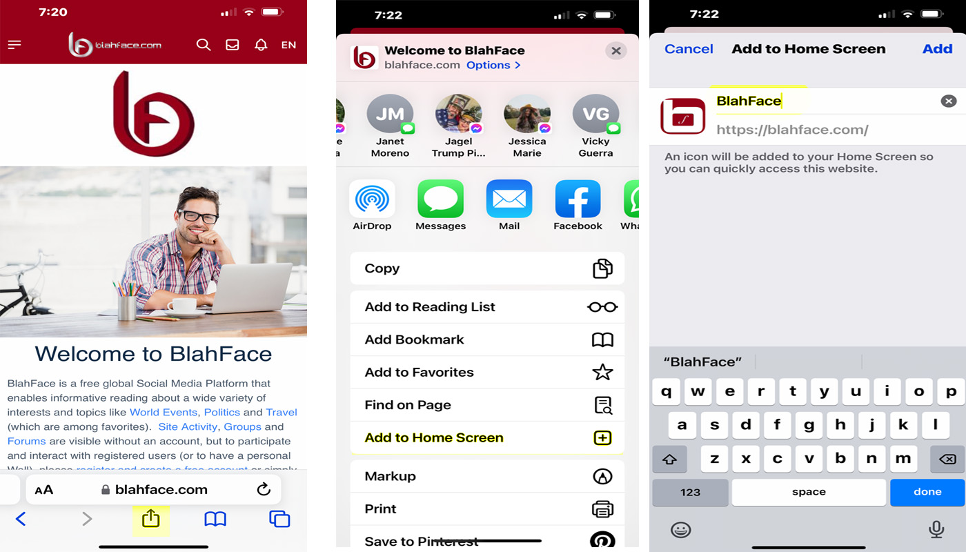 How to add a BlahFace.com link to your iPhone's Home Screen