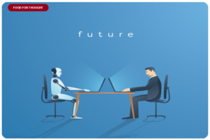 Ai or artificial intelligence vector concept with ai robot working with human. Symbol of future cooperation, technology advance, innovation.