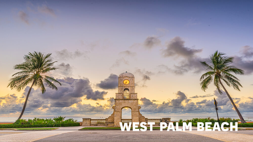 West Palm Beach, Florida, USA at the beach clock tower.