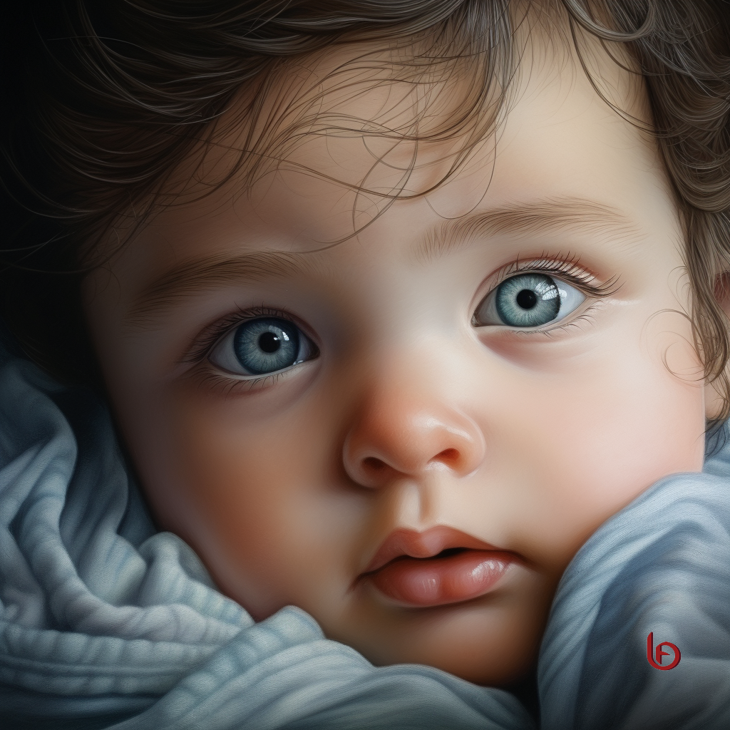 Cuteness overload, blue eyes baby, Ai-generated image by BlahFace with MidJourney