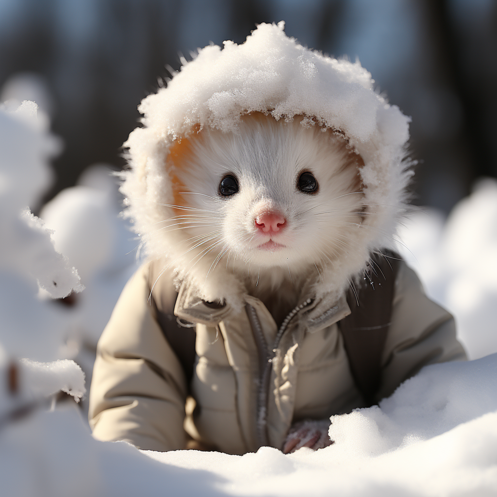 Baby Ferret in the Snow